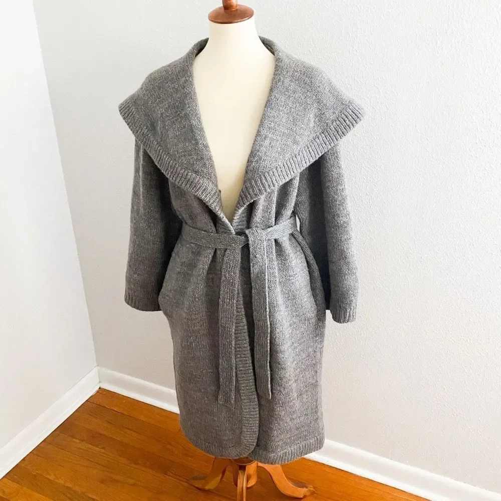 Vintage Wool Mohair Long Sweater Coat Grey - Picture 1 of 8